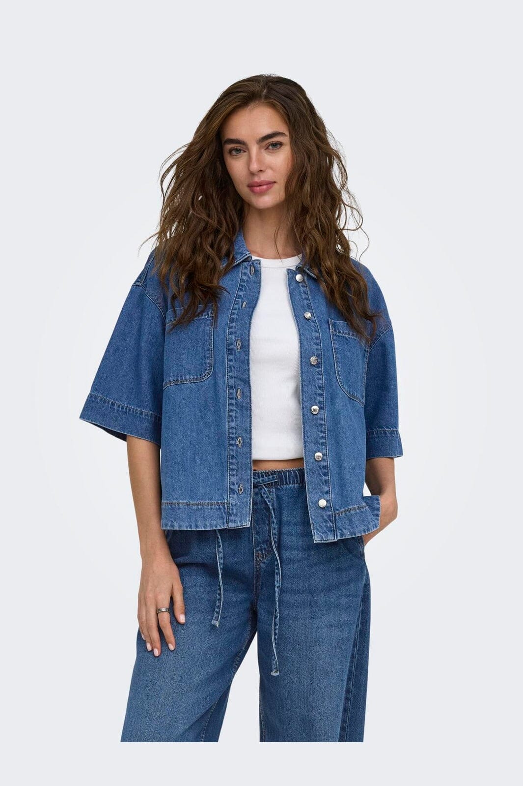 Only - Onlcleo Life Ss Shirt Pim - 5045119 Medium Blue Denim