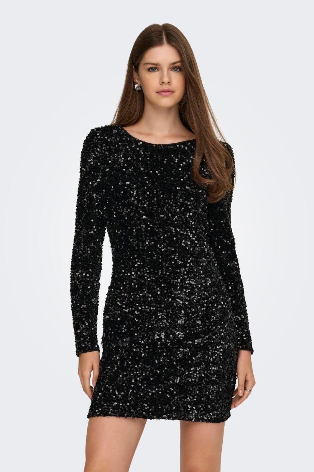 Only - Onlconfidence L/S Deep Sequins Dressjrs. - 4961113 Black Black Sequins Kjoler 