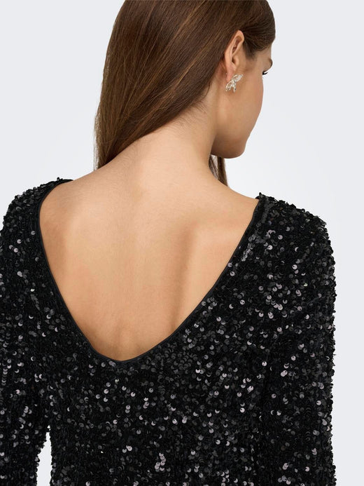 Only - Onlconfidence L/S Deep Sequins Dressjrs. - 4961113 Black Black Sequins Kjoler 