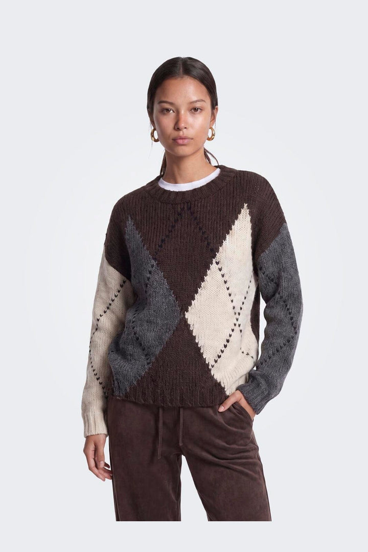 Only - Onlcozy Ls Argyle O-Neck Knt - 5103097 Coffee Bean Argyle/Birch/Dgm/Black