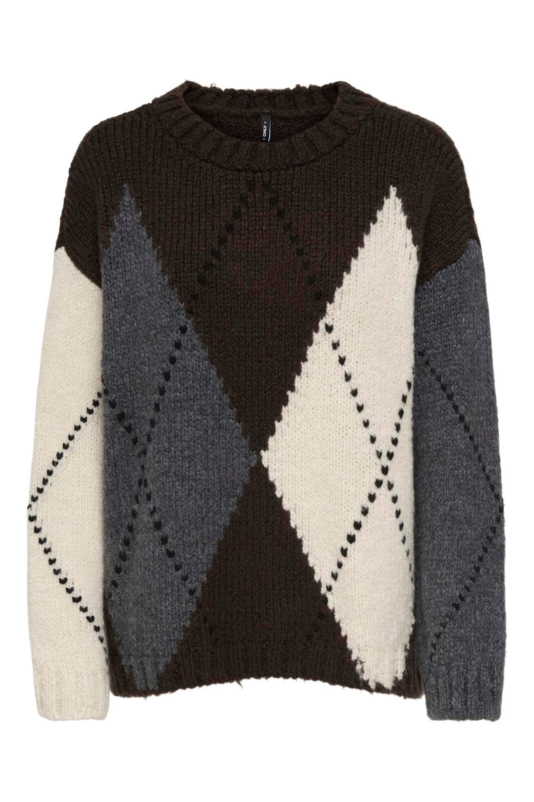 Only - Onlcozy Ls Argyle O-Neck Knt - 5103097 Coffee Bean Argyle/Birch/Dgm/Black