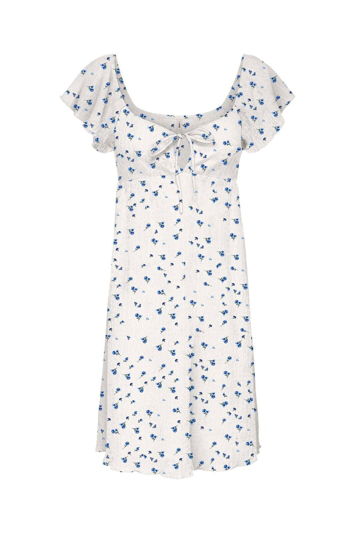 Only - Onldua Frill Sleeve Dress - 5083075 Cloud Dancer Ditsy Floral Cornflower Blue