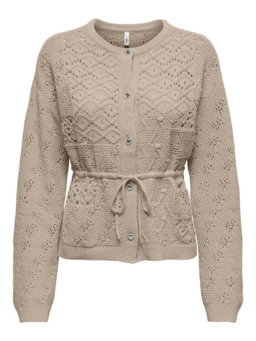 Only - Onlelke Life Ls Cardigan Cc Knt - 5049514 Oxford Tan Silver Heart Button Cardigans 