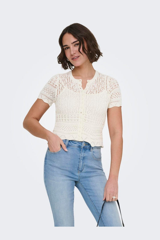 Only - Onlelke Life Ss Pearl Cardigan Cc Knt - 4972395 Birch White Pearl