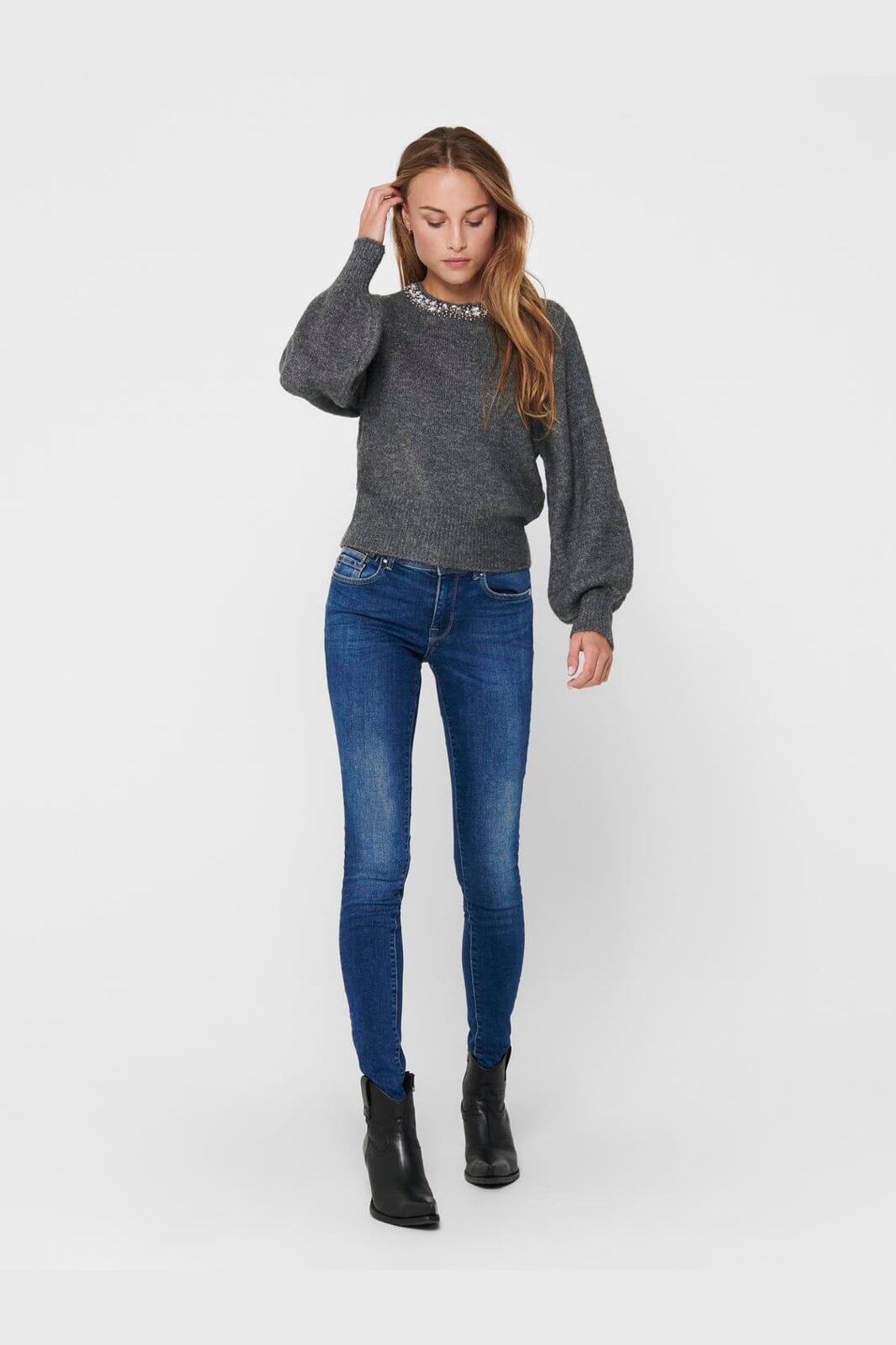 Only - Onlelsa L/S Pullover Knt - 3493202 Medium Grey Melange