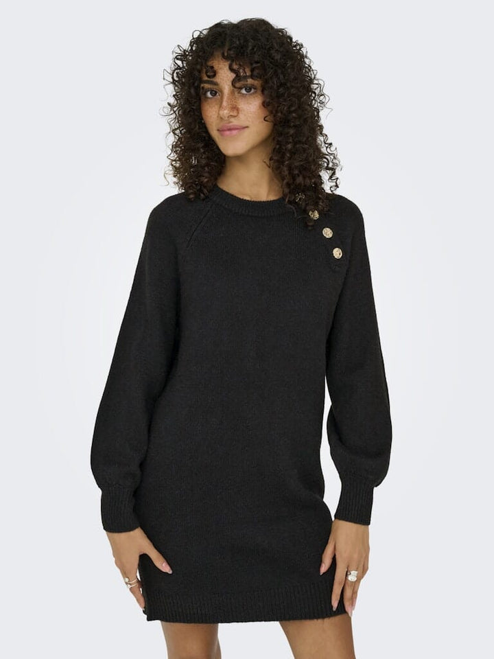 Only - Onlemma Life Ls Button Onec Dress Cc Knt - 4853473 Black Gold Button Kjoler 