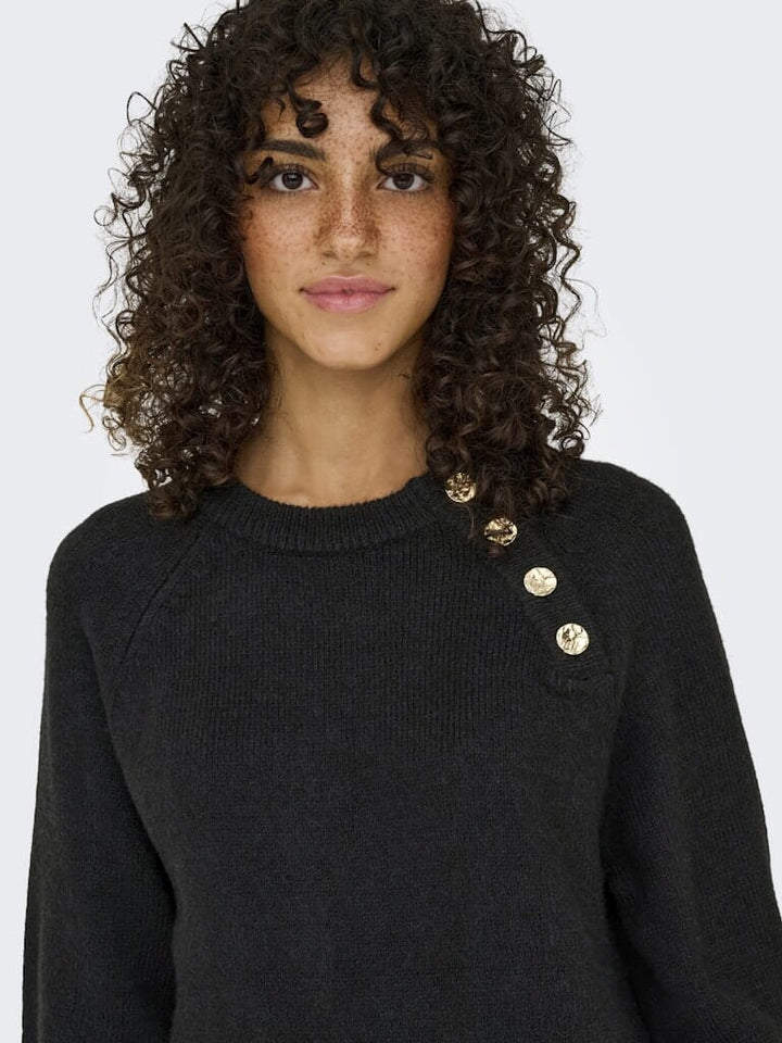 Only - Onlemma Life Ls Button Onec Dress Cc Knt - 4853473 Black Gold Button Kjoler 