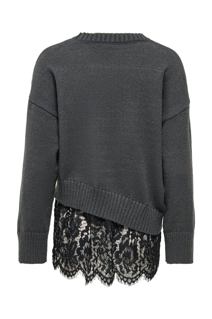 Only - Onlevie Ls Lace Mix O-Neck Knt - 5123391 Dark Grey Melange Black Lace