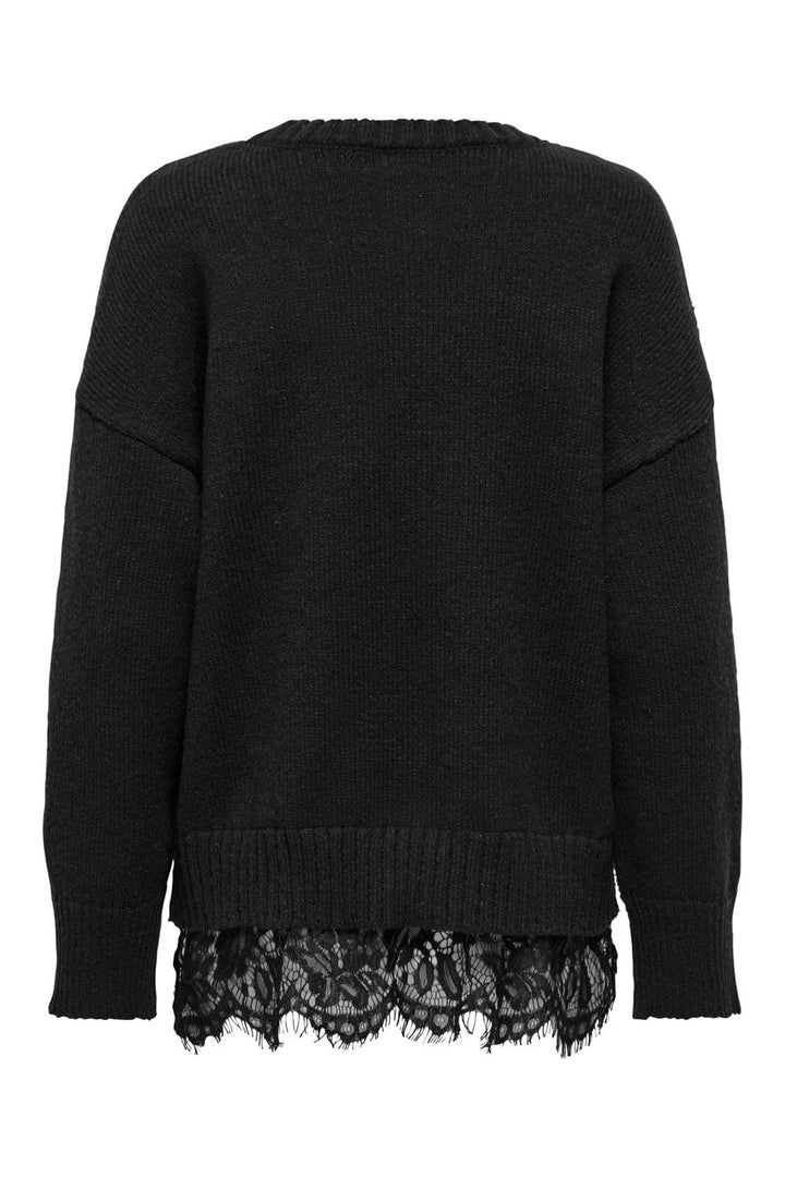 Only - Onlevie Ls Lace Mix O-Neck Knt - 5157345 Black Black Lace