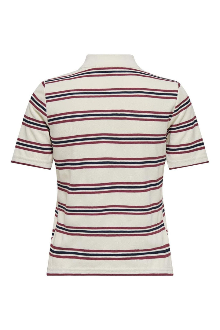 Only - Onlevie S/S Polo Top - 4793100 Antique White Navy Blazer+Ruby Wine