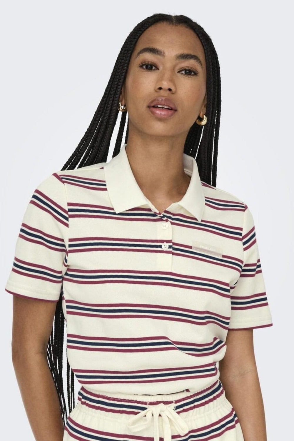 Only - Onlevie S/S Polo Top - 4793100 Antique White Navy Blazer+Ruby Wine
