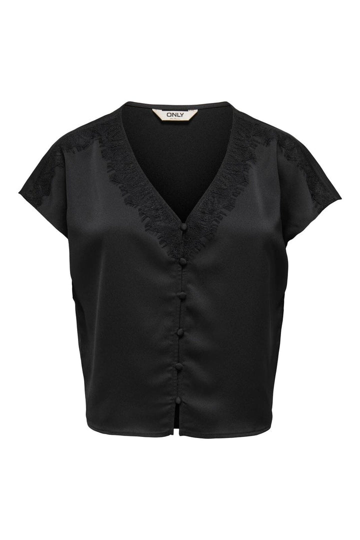 Only - Onlfaraya S/L Button Lace Satin Top - 5080595 Black