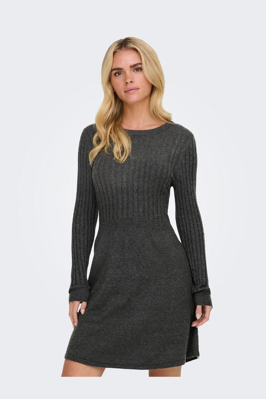 Only - Onlfia Ls Cable Dress Knt - 4411428 Dark Grey Melange
