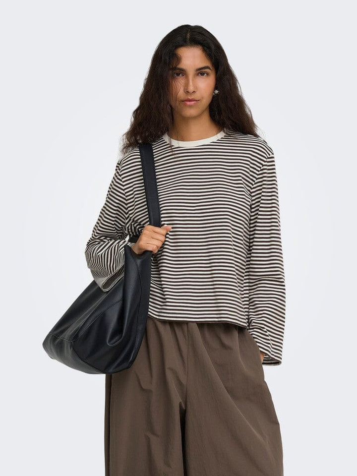 Only - Onlfreja Stripe L/S Wide Sleeve - 5082168 Coffee Bean Cloud Dancer (Mel) Bluser 