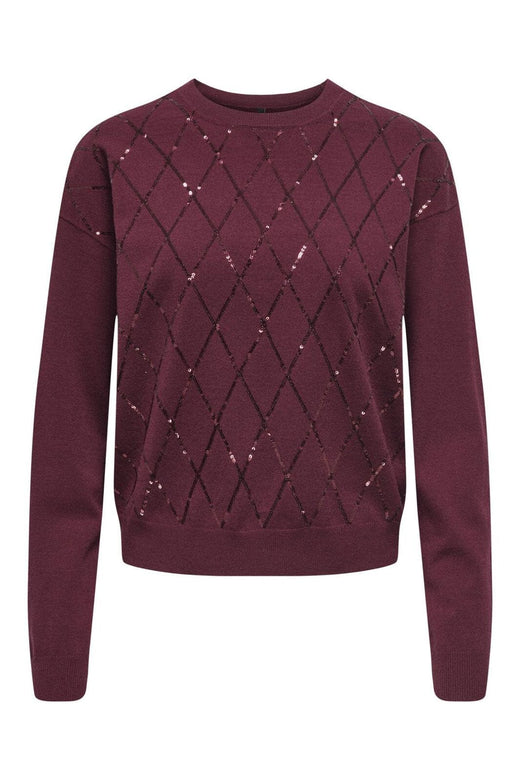 Only - Onlhalifax Ls Sequins O-Neck Knt - 4947030 Zinfandel Dtm Sequins