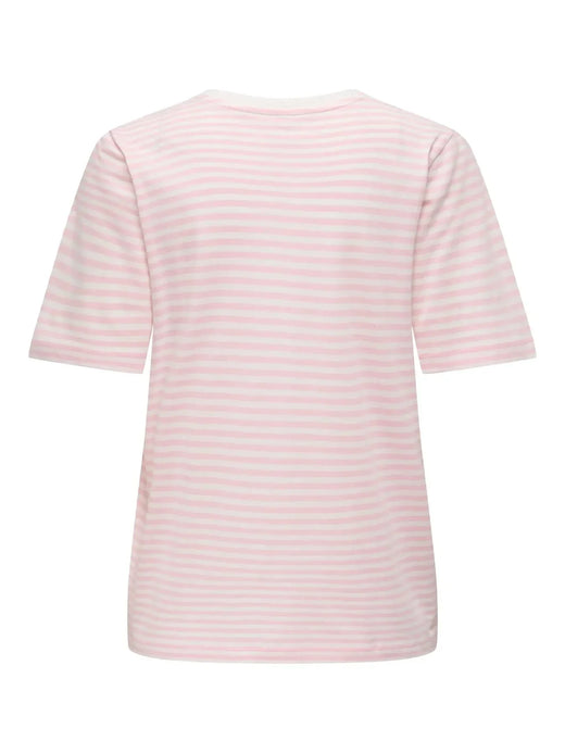 Only - Onlhappy Life S/S Emb Top - 5030048 Cloud Dancer Romance Rose + Cherry T-shirts 