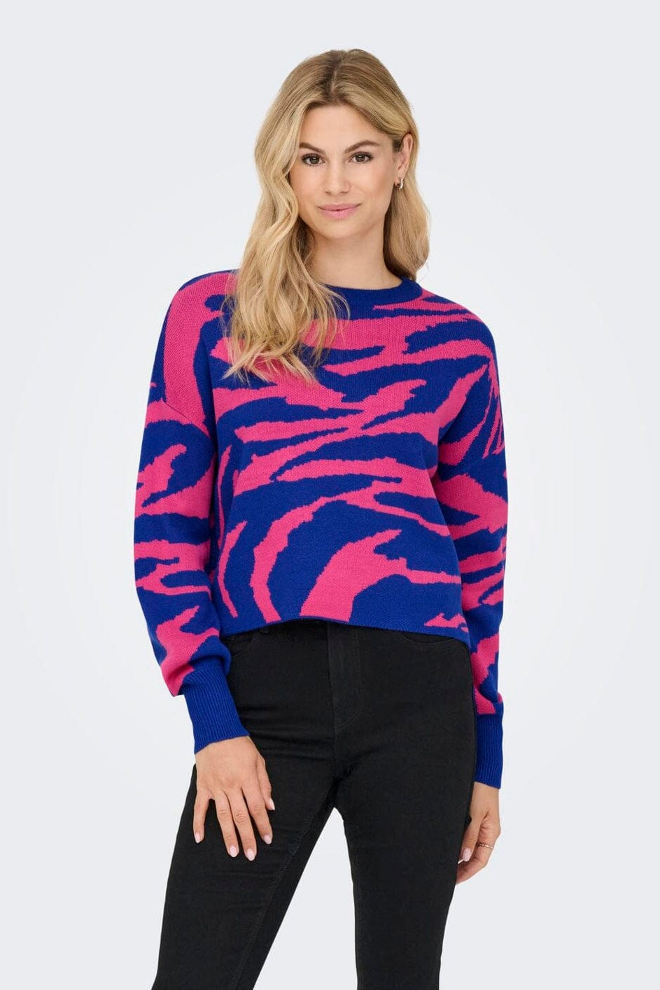 Only - Onlhilla Ls Jq Mix Box O-Neck Knt - 4999698 Dazzling Blue Pink Yarrow