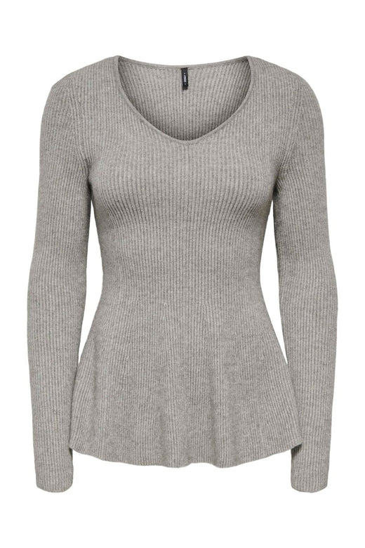 Only - Onlibi Ls V-Neck Rib Peplum Cc Knt - 5021070 Medium Grey Melange