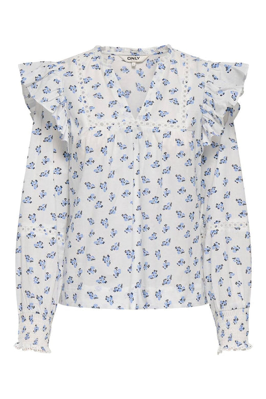Only - Onlidris Ls Frill Tape Top - 4958053 Cashmere Blue Mini Floral
