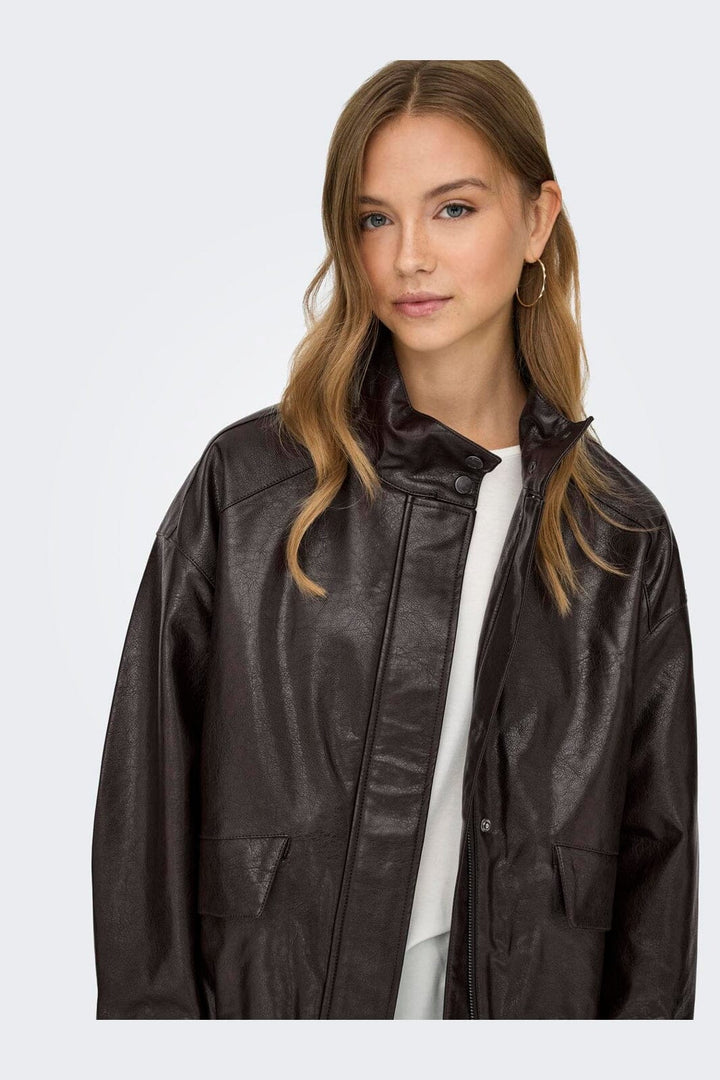 Only - Onljulia Faux Leather Ovz. Bomber - 5002463 Chocolate Torte