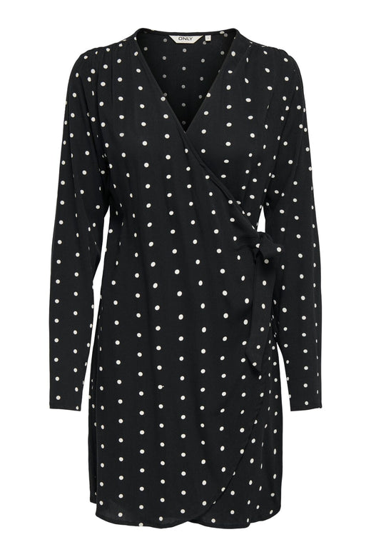 Only - Onlkeshav L/S V-Neck Wrap Dress - 4959209 Black Dots Kjoler 