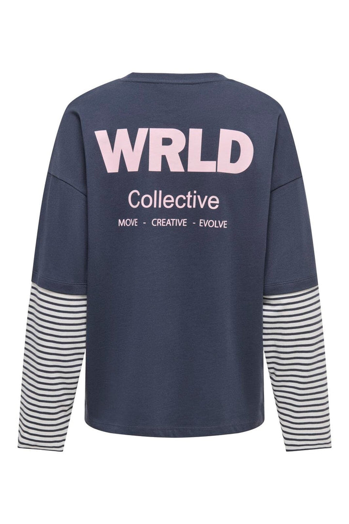 Only - Onllana L/S Layered Stripe T-Shirt - 5275101 Navy Blazer Cd Stripes / Rosa Text
