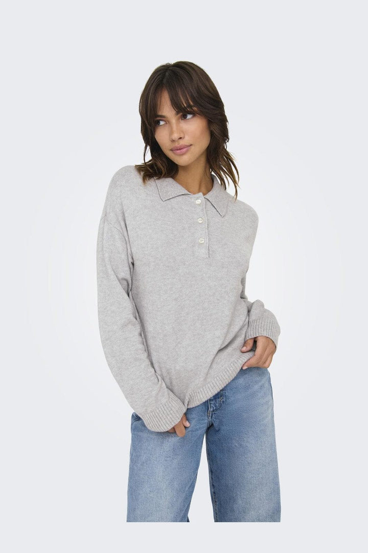 Only - Onllana Polo Ls Pullover Knt - 4845166 Light Grey Melange
