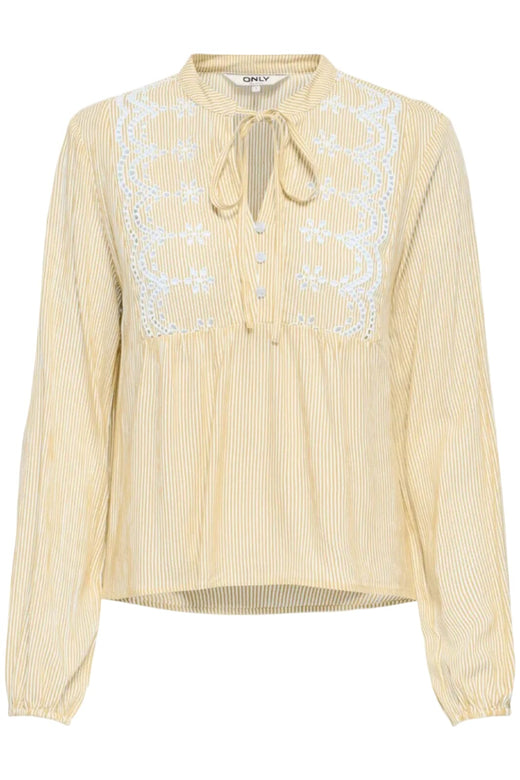 Only - Onllennyo Ls Embroid V-Neck Top - 5014007 Sunlight Bright White Skjorter 