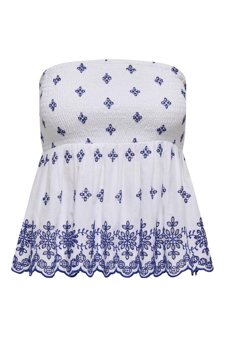 Only - Onllou Life Emb Bandeau Top - 4802411 Bright White W. Mazarine Blue Emb