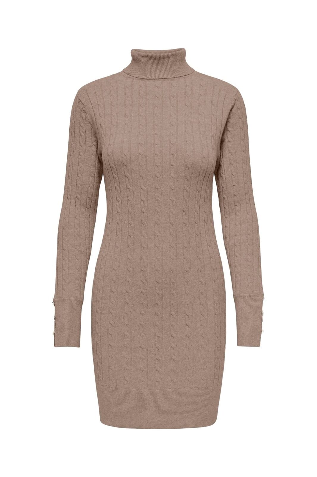 Only - Onllouis Ls Rollneck Cable Dress At Knt - 4927581 Mocha Meringue Melange