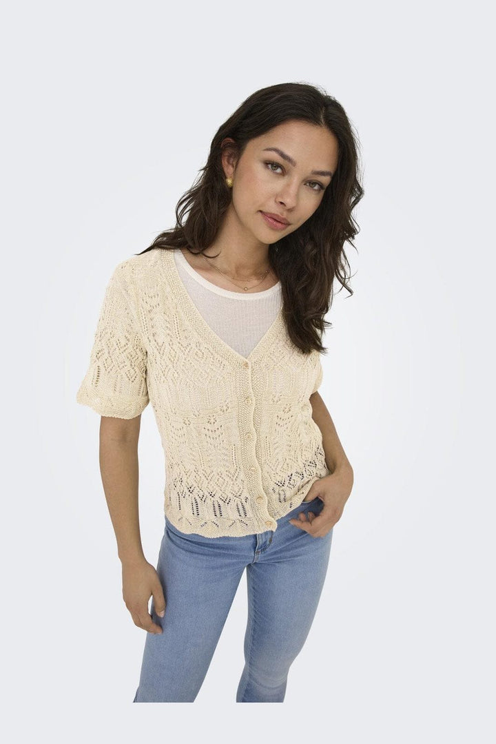 Only - Onllovely Ss Glitter Button Top Knt - 4915647 Cloud Dancer Gold