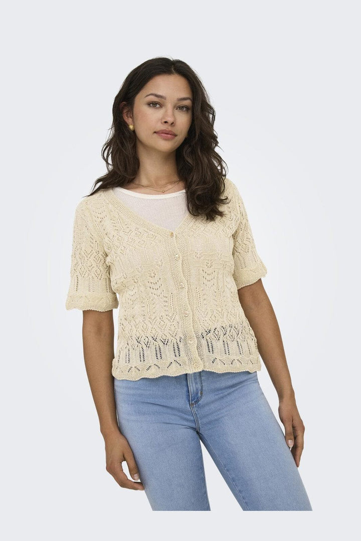Only - Onllovely Ss Glitter Button Top Knt - 4915647 Cloud Dancer Gold