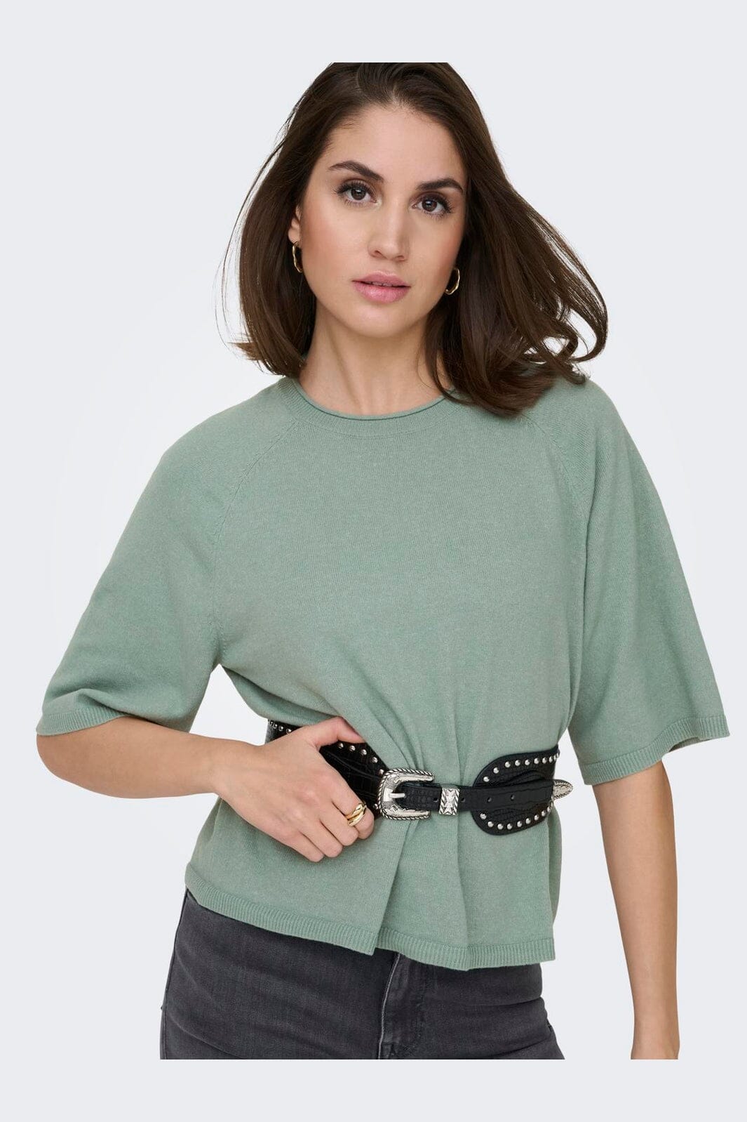 Only - Onlloyal 2/4 O-Neck Knt - 4979626 Chinois Green Melange