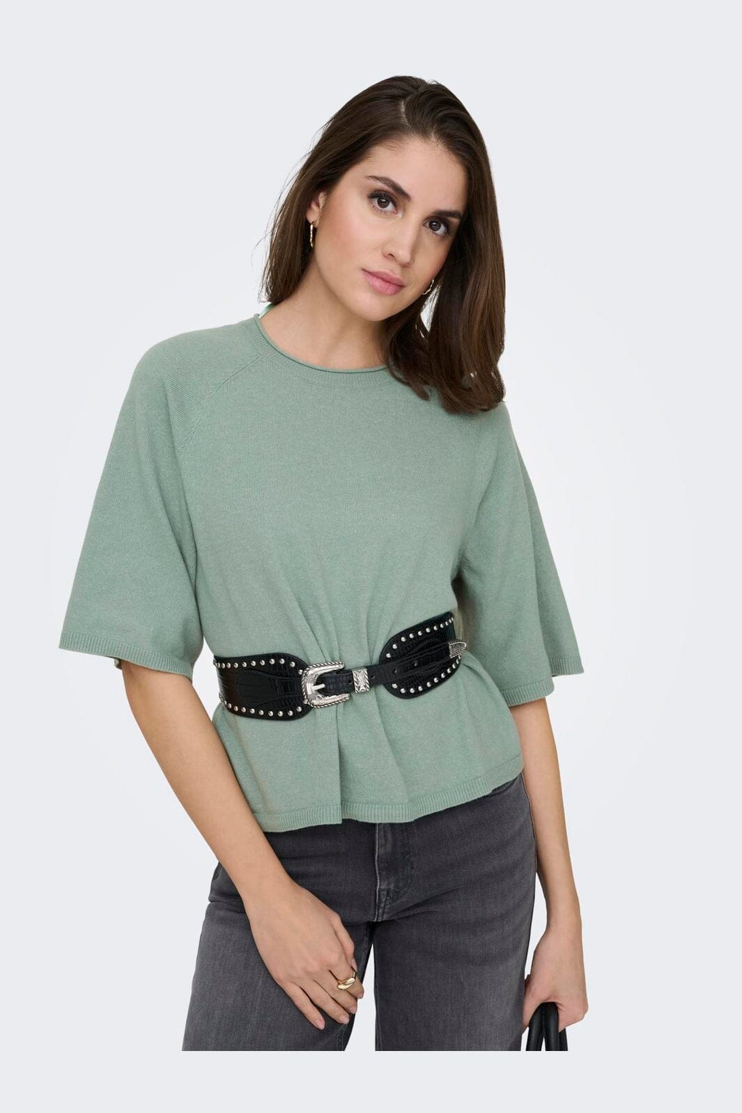 Only - Onlloyal 2/4 O-Neck Knt - 4979626 Chinois Green Melange