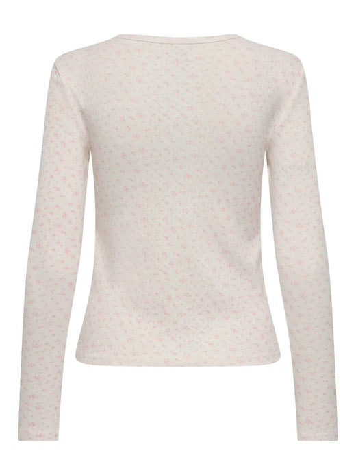 Only - Onlmadison L/S O-Neck Top - 4969690 Cloud Dancer Gry Flower Romance Rose Bluser 