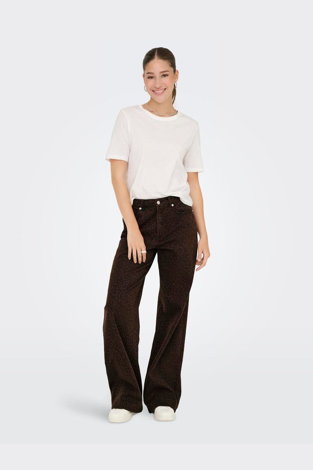 Only - Onlmadison Wide Animal Pant - 4840397 Chicory Coffee W. Black Leo