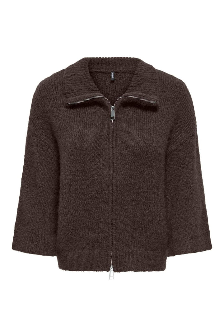Only - Onlmaggie 3/4 Wide Zip Cardi Cc Knt - 5101036 Coffee Bean Melange/Silver Zipper