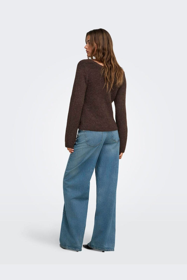 Only - Onlmaggie Ls Cross V-Neck Cc Knt - 5027929 Coffee Bean Melange