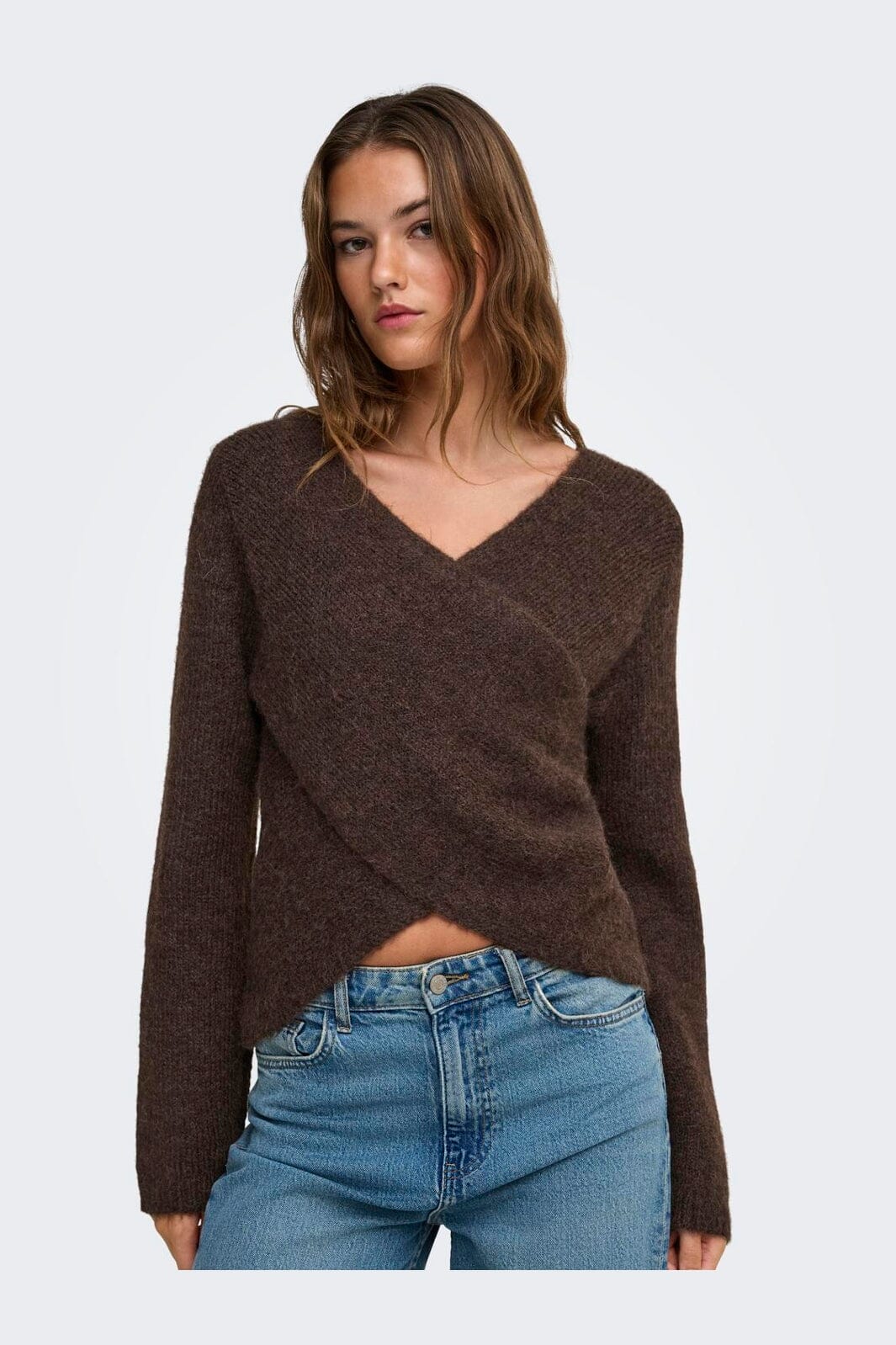 Only - Onlmaggie Ls Cross V-Neck Cc Knt - 5027929 Coffee Bean Melange