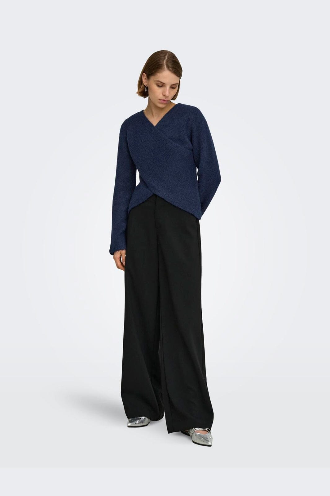 Only - Onlmaggie Ls Cross V-Neck Cc Knt - 5099642 Night Sky Melange