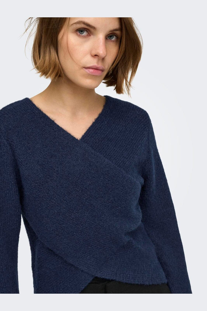 Only - Onlmaggie Ls Cross V-Neck Cc Knt - 5099642 Night Sky Melange