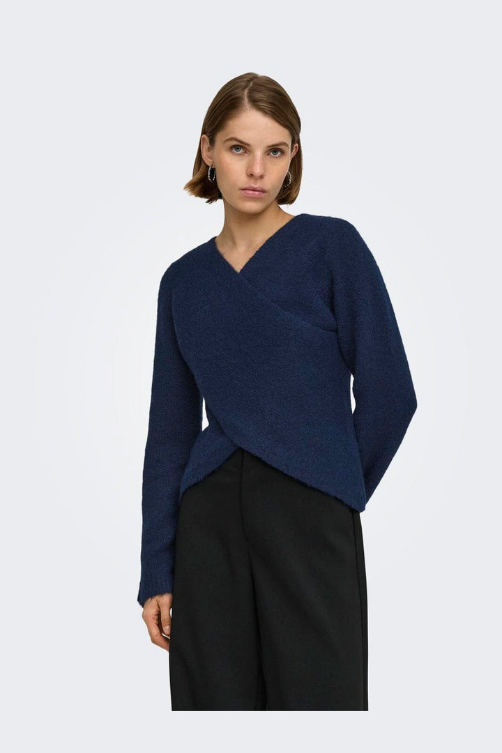 Only - Onlmaggie Ls Cross V-Neck Cc Knt - 5099642 Night Sky Melange