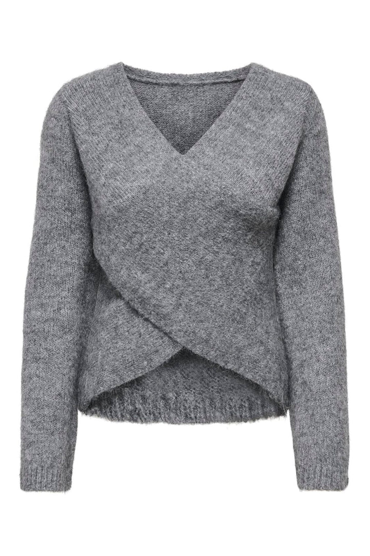 Only - Onlmaggie Ls Cross V-Neck Cc Knt - 5101026 Medium Grey Melange