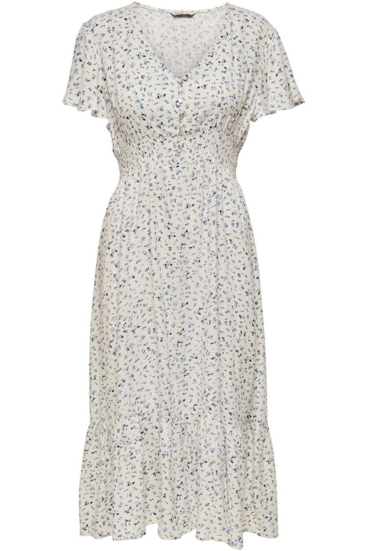 Only - Onlmarianne Life S/S Midi Dress - 3791598 Cloud Dancer Blue Ditsy Kjoler 