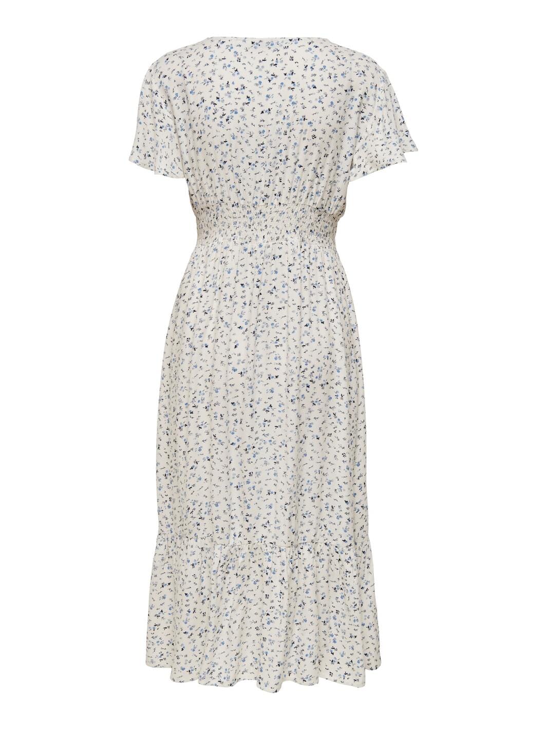 Only - Onlmarianne Life S/S Midi Dress - 3791598 Cloud Dancer Blue Ditsy