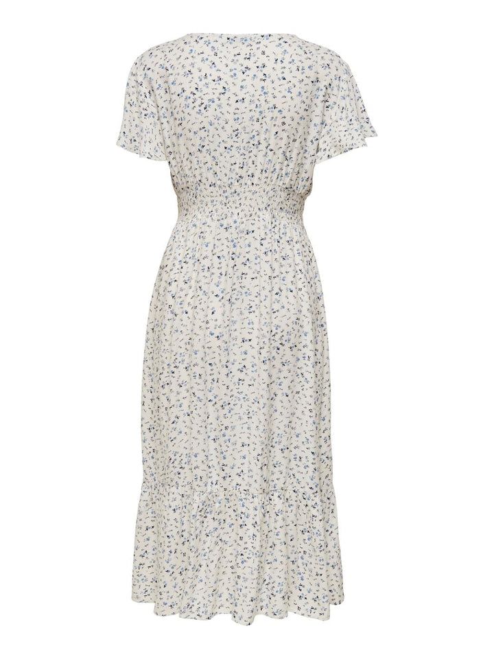 Only - Onlmarianne Life S/S Midi Dress - 3791598 Cloud Dancer Blue Ditsy