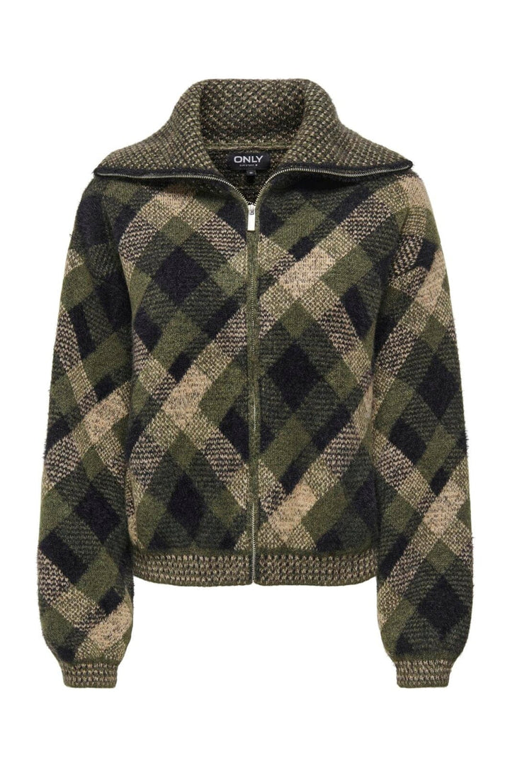 Only - Onlmaroon Ls Zip Collar Cardigan Knt - 5079116 Forest Night Small/Otter/Black