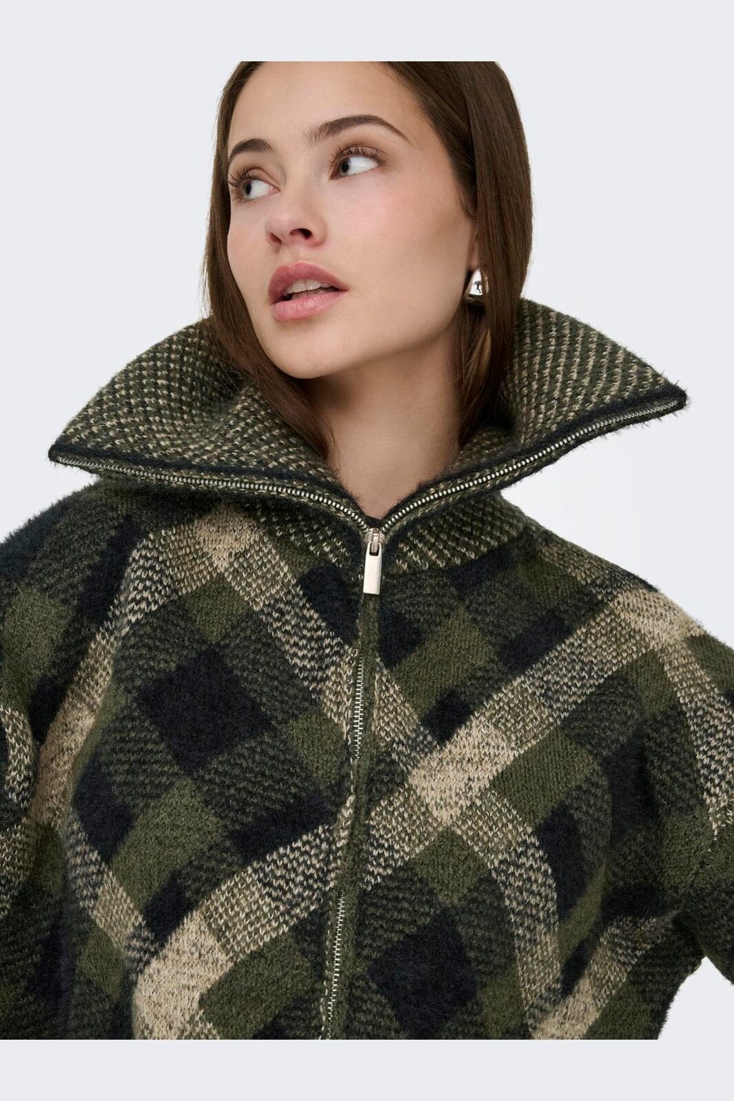 Only - Onlmaroon Ls Zip Collar Cardigan Knt - 5079116 Forest Night Small/Otter/Black