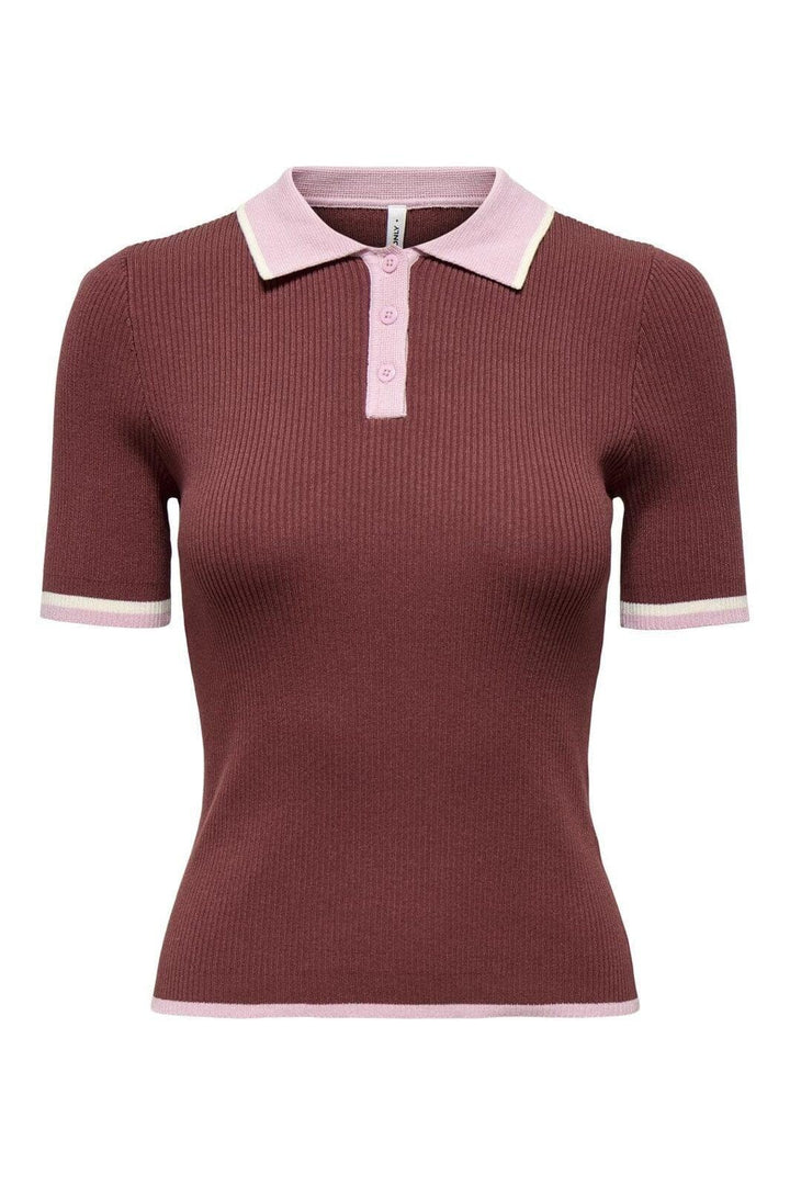 Only - Onlmeddi Life Ss Contrast Polo Cc Knt - 4972165 Spiced Apple Romance Rose/Birch/Dtm Button