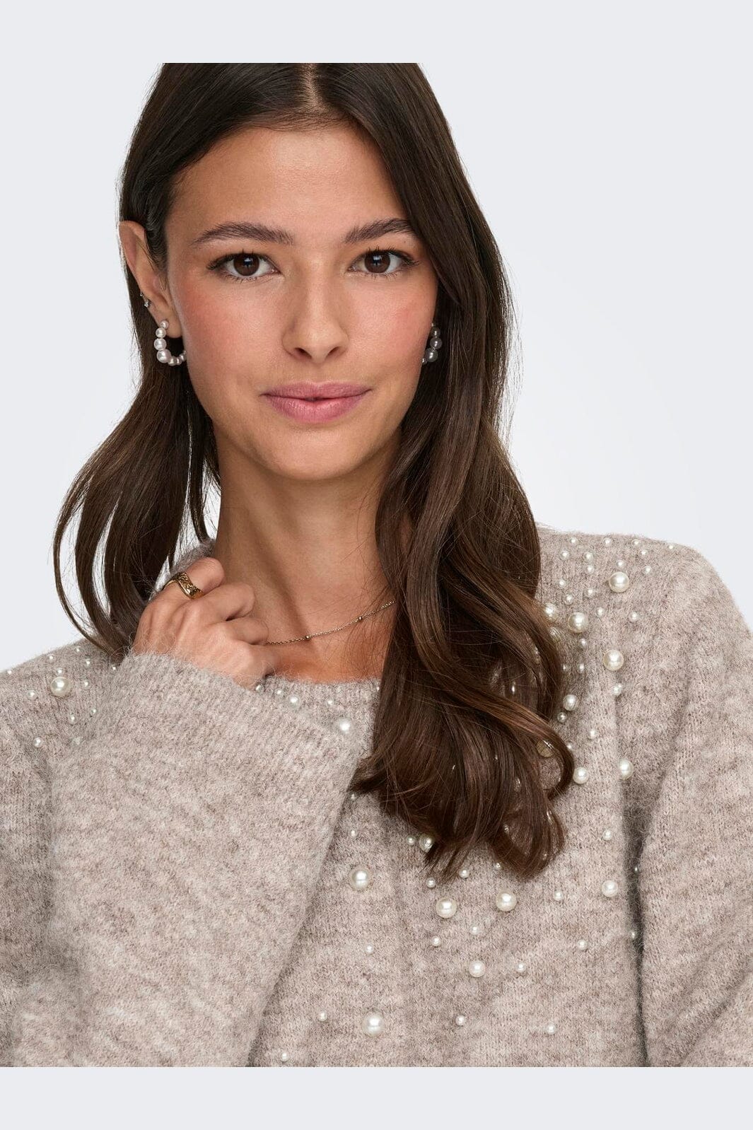 Only - Onlmiggie Ls O-Neck Pearl Cardi Knt - 5039863 Malt Ball Melange/Fmop